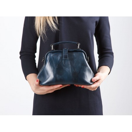 Женская кожаная сумка-саквояж "Симона" (тёмно-синяя)